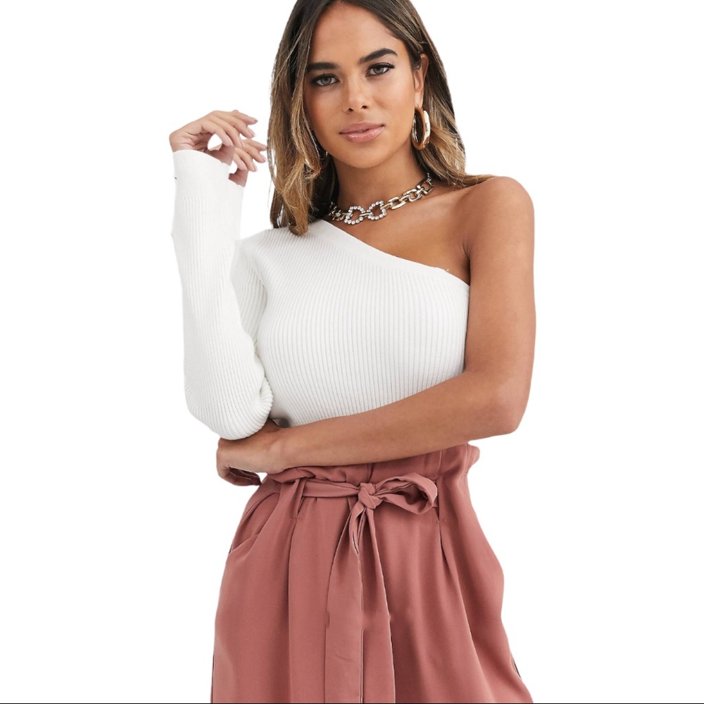 One shoulder ribbed sweater